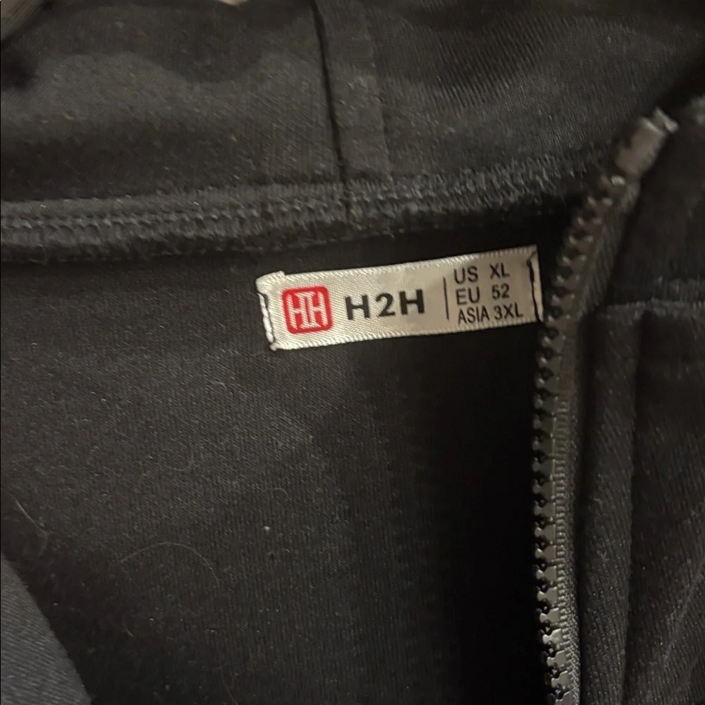 H2H men’s casual Black zip up Hooded Jacket pockets draw string hood cotton XL